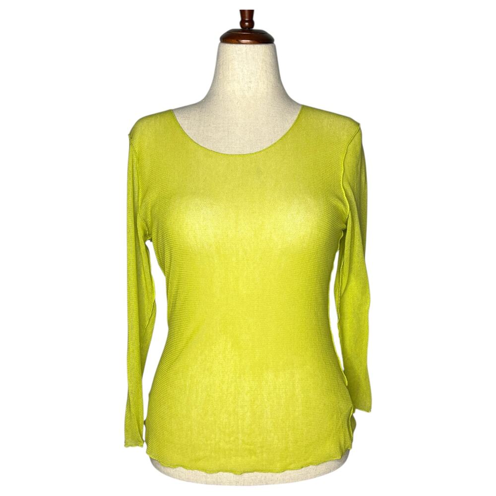 Porto Sweater 4 XL Chartreuse Cotton Mesh Knit Pullover Minimalist Made in USA